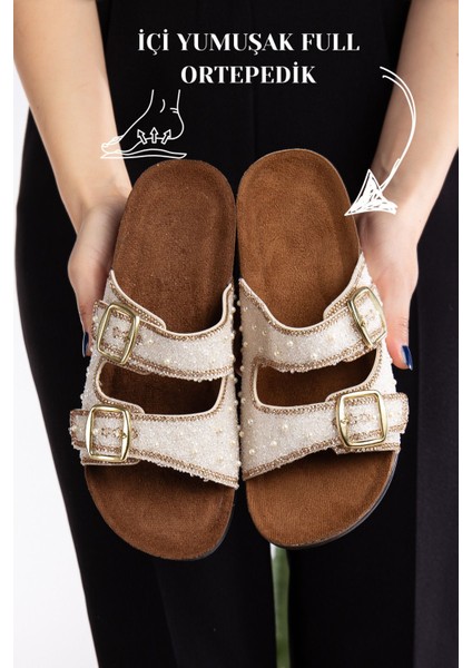 Pien Kadın Çift Tokalı Günlük Ortopedik Terlik Yumuşak İç Yapı ile Rahat Kullanım