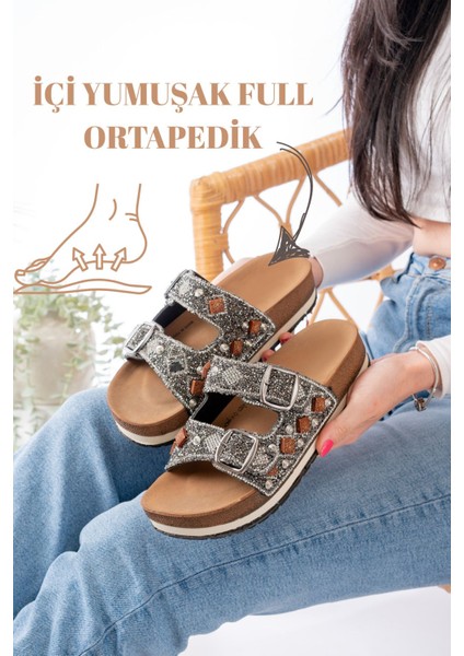 Pien Çift Tokalı Şık Günlük Ful Ortapedik Terlik