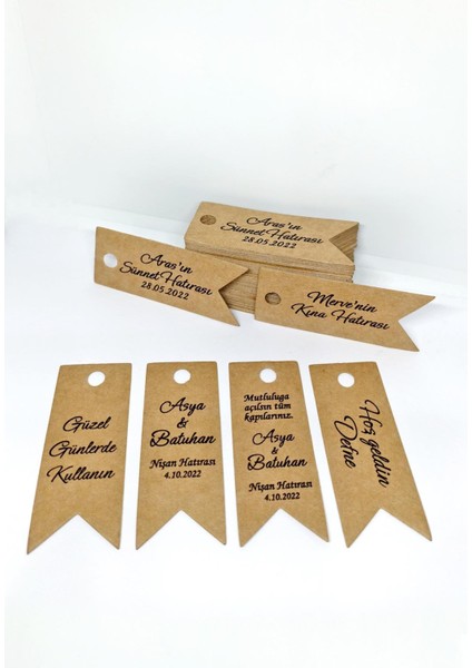 Baskılı Kraft Flama Etiket / Ürün Etiketi / 100 Adet (2,5 x 6,5 Cm) -MS002
