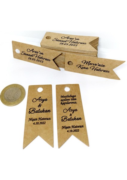 Baskılı Kraft Flama Etiket / Ürün Etiketi / 100 Adet (2,5 x 6,5 Cm) -MS002