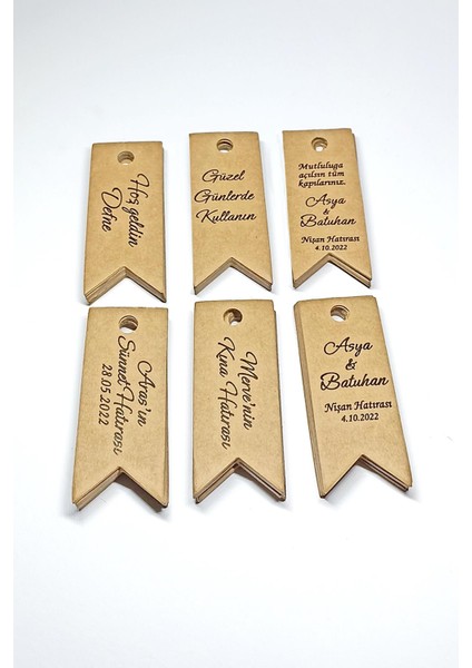 Baskılı Kraft Flama Etiket / Ürün Etiketi / 100 Adet (2,5 x 6,5 Cm) -MS002