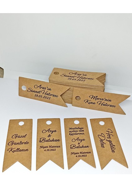 Baskılı Kraft Flama Etiket / Ürün Etiketi / 100 Adet (2,5 x 6,5 Cm) -MS002