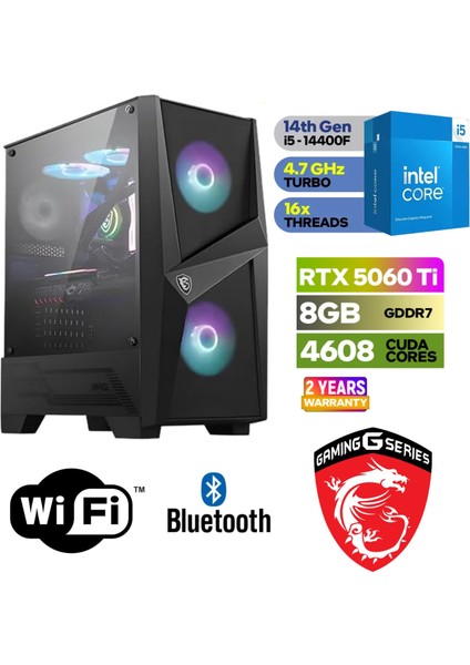Gaming Pc Ddr5 – Rtx 5060Tİ 8 GB – Intel Core I5 14400F - 32 GB Ddr5 Ram- 1 Tb M.2 SSD – Windows 11 Pro