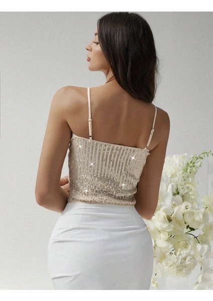 Kadın Gold Ip Askılı Payet Crop Top modelleri