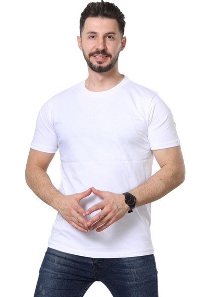 %100 Pamuk Regular Fit Bisiklet Yaka Basic Düz Kısa Kollu Tişört