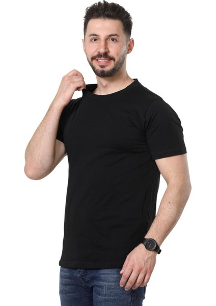%100 Pamuk Regular Fit Bisiklet Yaka Basic Düz Kısa Kollu Tişört
