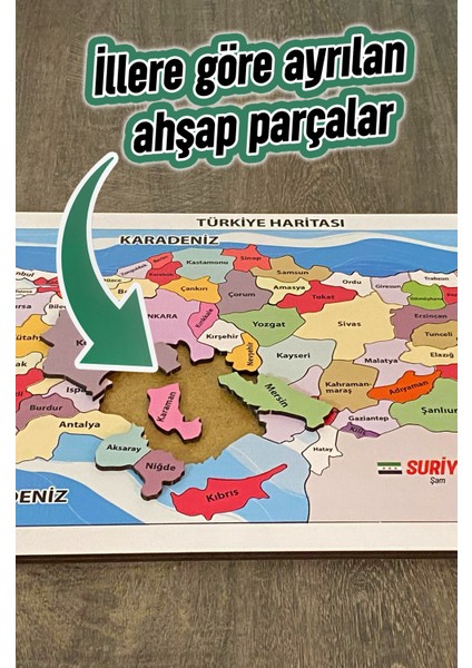 Ahşap Renkli Türkiye Haritası Ahşap Puzzle Yapboz 23X45 cm