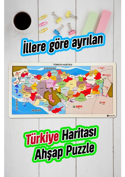 Ahşap Renkli Türkiye Haritası Ahşap Puzzle Yapboz 23X45 cm fırsatları