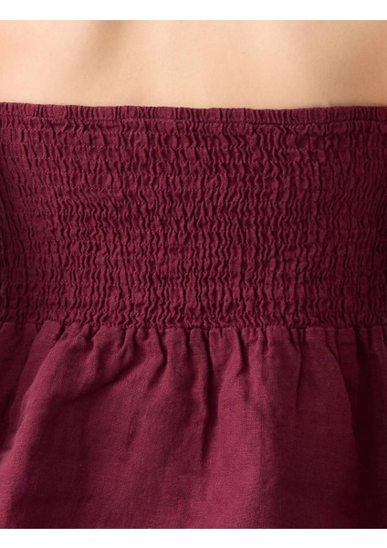 Bordo Dar Kesim Straplez Keten Bluz indirimleri