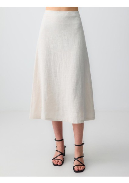 Taş Düz Kesim Yüksek Bel Keten Midi Etek fırsatları