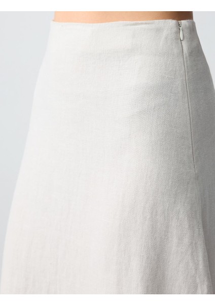 Taş Düz Kesim Yüksek Bel Keten Midi Etek indirimleri