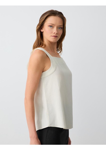 Taş Rahat Kesim Kare Yaka Kolsuz Keten Bluz fırsatları