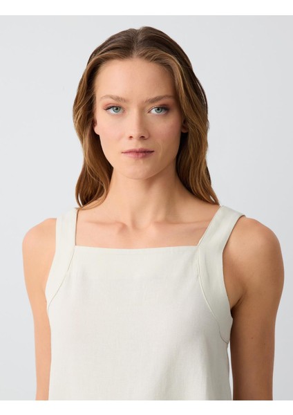 Taş Rahat Kesim Kare Yaka Kolsuz Keten Bluz indirimleri