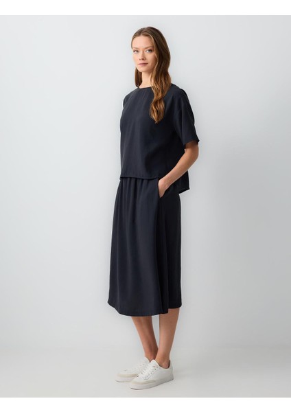 Siyah Rahat Kesim Yüksek Bel Dokuma Midi Etek fiyatları