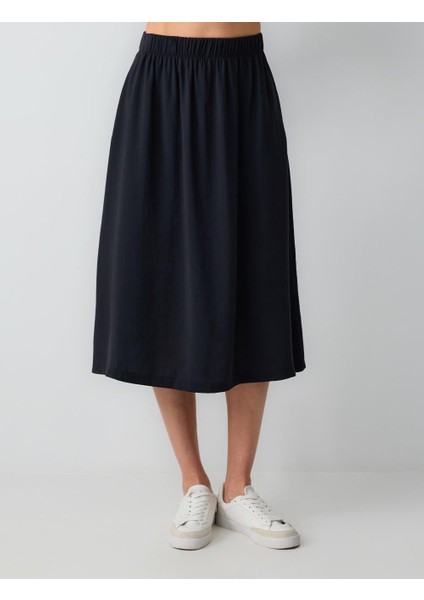 Siyah Rahat Kesim Yüksek Bel Dokuma Midi Etek fırsatları