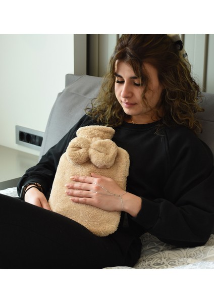 Ayıcı Oyuncak Yumuşak Peluş Su Torbası Kılıfı Kurdele Detaylı, Sıcak Tutan Tasarım
