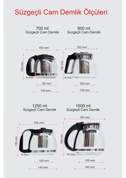 Luca Süzgeçli Cam Demlik - Çay Makinesi Uyumlu Cam Demlik - 1500 ml
