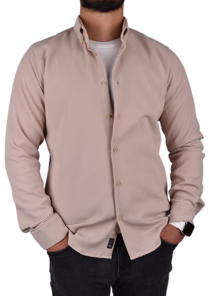 ADV-2607 Slimfit Likralı Gömlek /bej/m