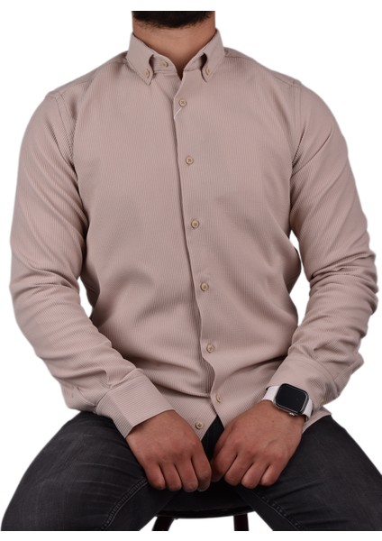 ADV-2607 Slimfit Likralı Gömlek /bej/m