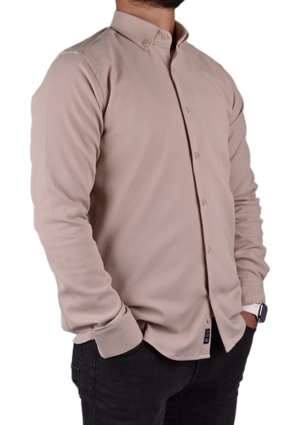 ADV-2607 Slimfit Likralı Gömlek /bej/m