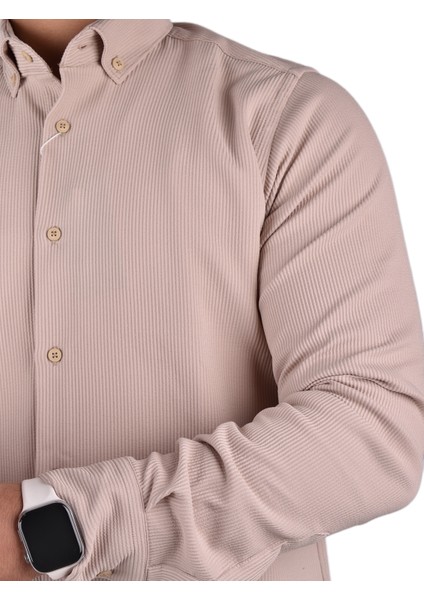 ADV-2607 Slimfit Likralı Gömlek /bej/m