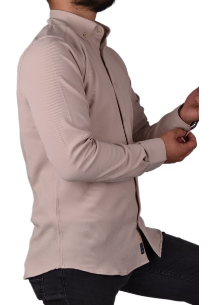 ADV-2607 Slimfit Likralı Gömlek /bej/m