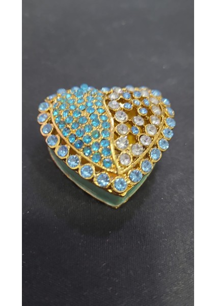 Taşlı Mücevher Kutu Kalp Obje 4.5x5 cm Hediyelik Sevgili Aşk Fashion Metal Sevgili 1 Adet