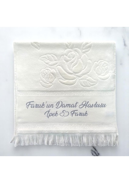 Kişiye Özel Isim Işlemeli Kadife Etamin Çeyizlik Söz Damat Havlusu