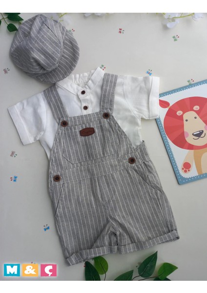 3lü Şapkalı Erkek Takım Gömlekli Çizgili Tulum Bayrmlar ve Özel Günler Takımı