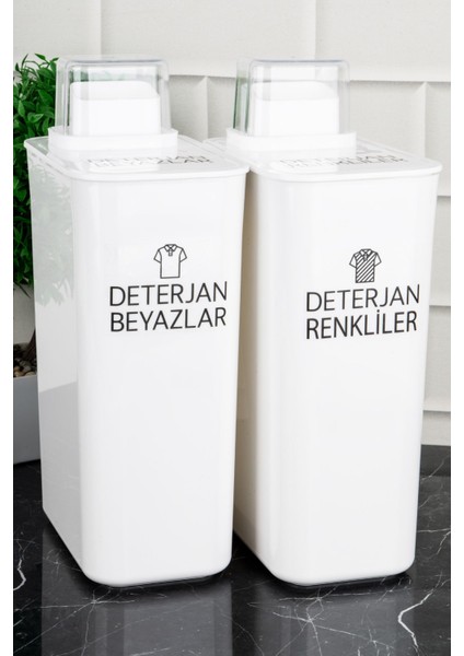 2'li Ölçekli Deterjan Saklama Kabı, Beyaz ve Renkli, 3000 ml, Akrilik fırsatları