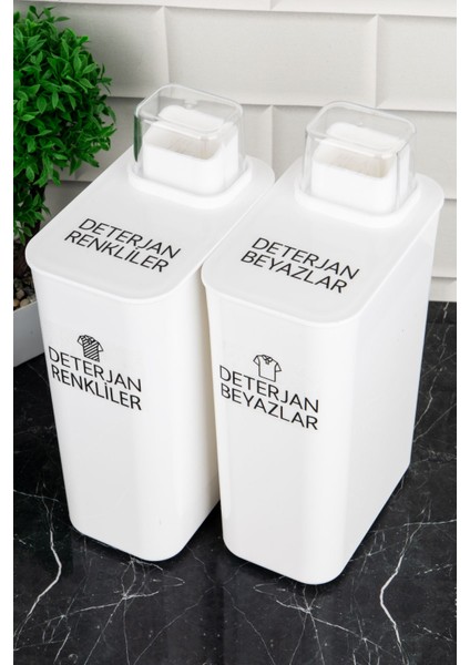 2'li Ölçekli Deterjan Saklama Kabı, Beyaz ve Renkli, 3000 ml, Akrilik indirimleri