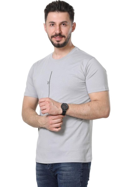 Regular Fit Bisiklet Yaka %100 Pamuk Basic Düz Kısa Kollu Tişört Astronot Baskılı