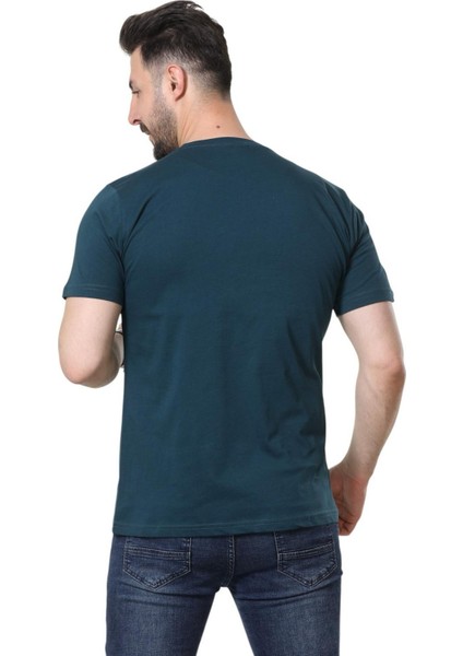Regular Fit Bisiklet Yaka %100 Pamuk Basic Düz Kısa Kollu Tişört Astronot Baskılı