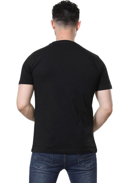 Regular Fit Bisiklet Yaka %100 Pamuk Basic Düz Kısa Kollu Tişört Astronot Baskılı