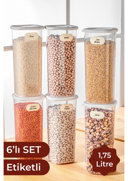 6'lı Büyük Boy Kare Saklama Kabı, 1,75 Litre, Beyaz, Dayanıklı Plastik, Pratik Kullanım