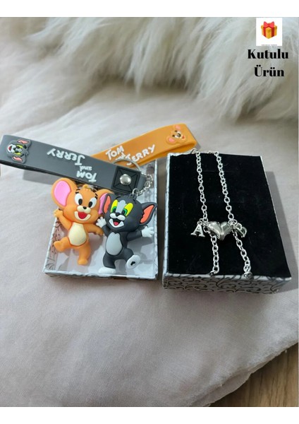 2'li Mıknatıslı Harfli Çift Bileklik ve Tom ve Jerry Sevgili Anahtarlık Anneler Gününe Özel