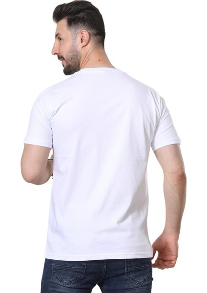Regular Fit Bisiklet Yaka %100 Pamuk Basic Düz Kısa Kollu Tişört Astronot Baskılı