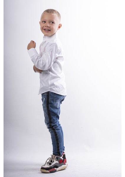 Erkek Çocuk Beyaz Gömlek | %100 Pamuk Jakarlı Slim Fit Uzun Kol İtalyan Yaka Çocuk Gömlek | Bayram, Doğum Günü ve Özel Günler İçin | 5-6 Yaş modelleri