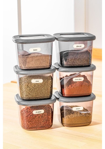 6'lı Kare Saklama Kabı Seti, 0,55 L, Antrasit, Kaşıkli, Plastik, Gri modelleri