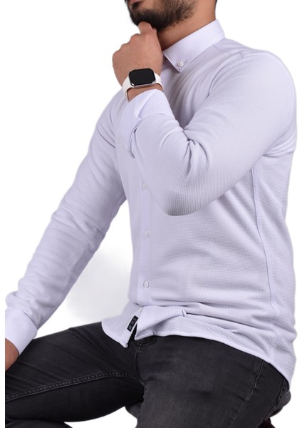ADV-2608 Slimfit Likralı Gömlek /beyaz/2xl