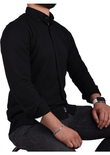 ADV-2608 Slimfit Likralı Gömlek /siyah/m