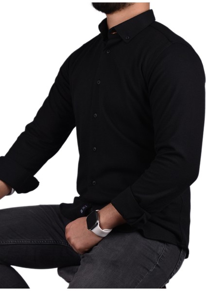 ADV-2608 Slimfit Likralı Gömlek /siyah/m