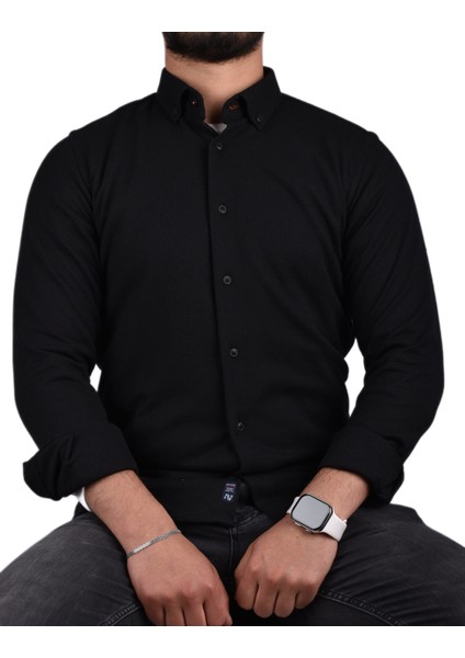ADV-2608 Slimfit Likralı Gömlek /siyah/m