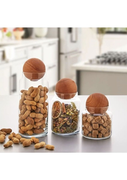 3'lü Ahşap Kapaklı Cam Kavanoz Seti, 500 ml, şık ve kullanışlı saklama çözümleri modelleri