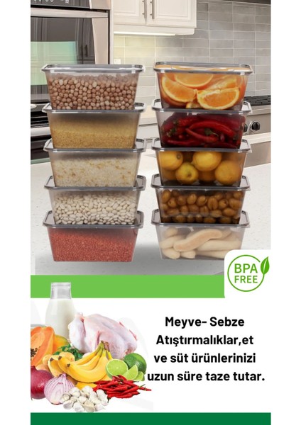 10'lu 1L dikdörtgen saklama kabı seti, mikrodalga ve derindondurucu uyumlu, gri renk fırsatları