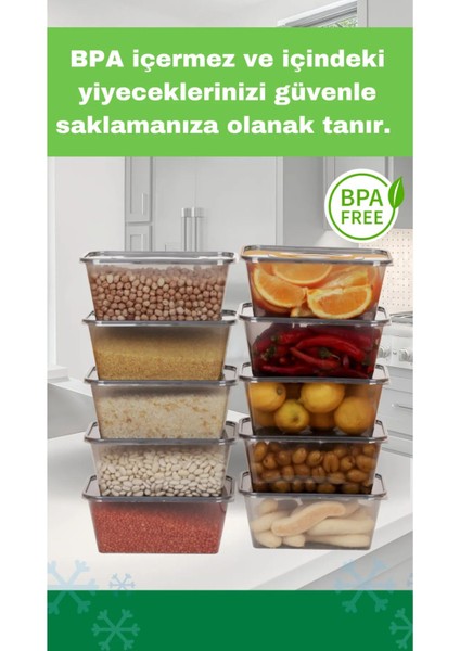 10'lu 1L dikdörtgen saklama kabı seti, mikrodalga ve derindondurucu uyumlu, gri renk indirimleri