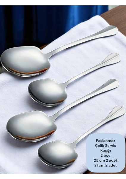 Çelik 25 cm 2 Adet 21 cm 2 Adet Büyük Küçük Boy Servis Kaşığı / Sunum Kaşığı
