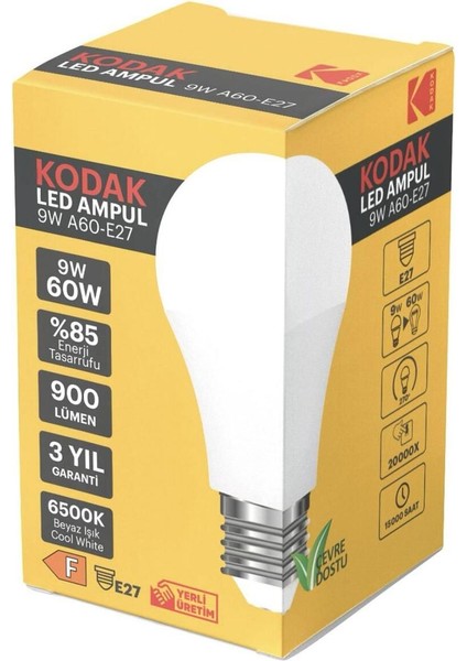 10 Adet Kodak 9 W LED Ampul 6500 K Beyaz Işık