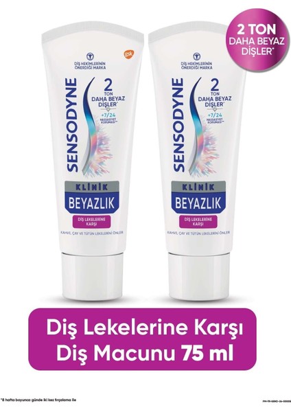 Klinik Beyazlık Çay, Kahve ve Tütün Lekelerine Karşı Diş Macunu 75ML x 2 Adet