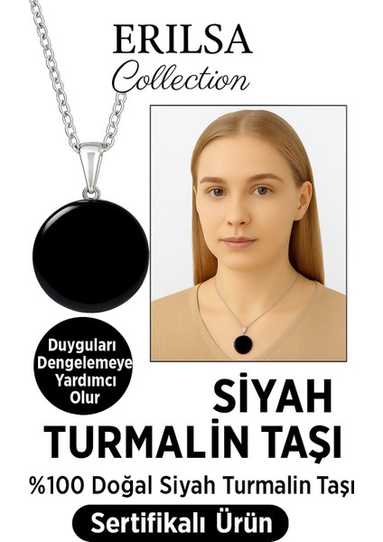 Sertifikalı Para Model Siyah Turmalin Taşı Kolye – Koruma ve Topraklama